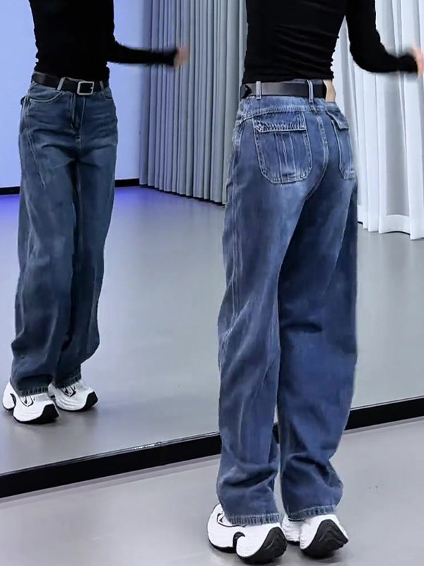 水洗蓝色牛仔裤女秋季2025年新款高腰显瘦宽松百搭时尚直筒阔腿裤,女装/女士精品,大码裤装,淘宝优惠券,粉丝福利购,淘宝优惠卷