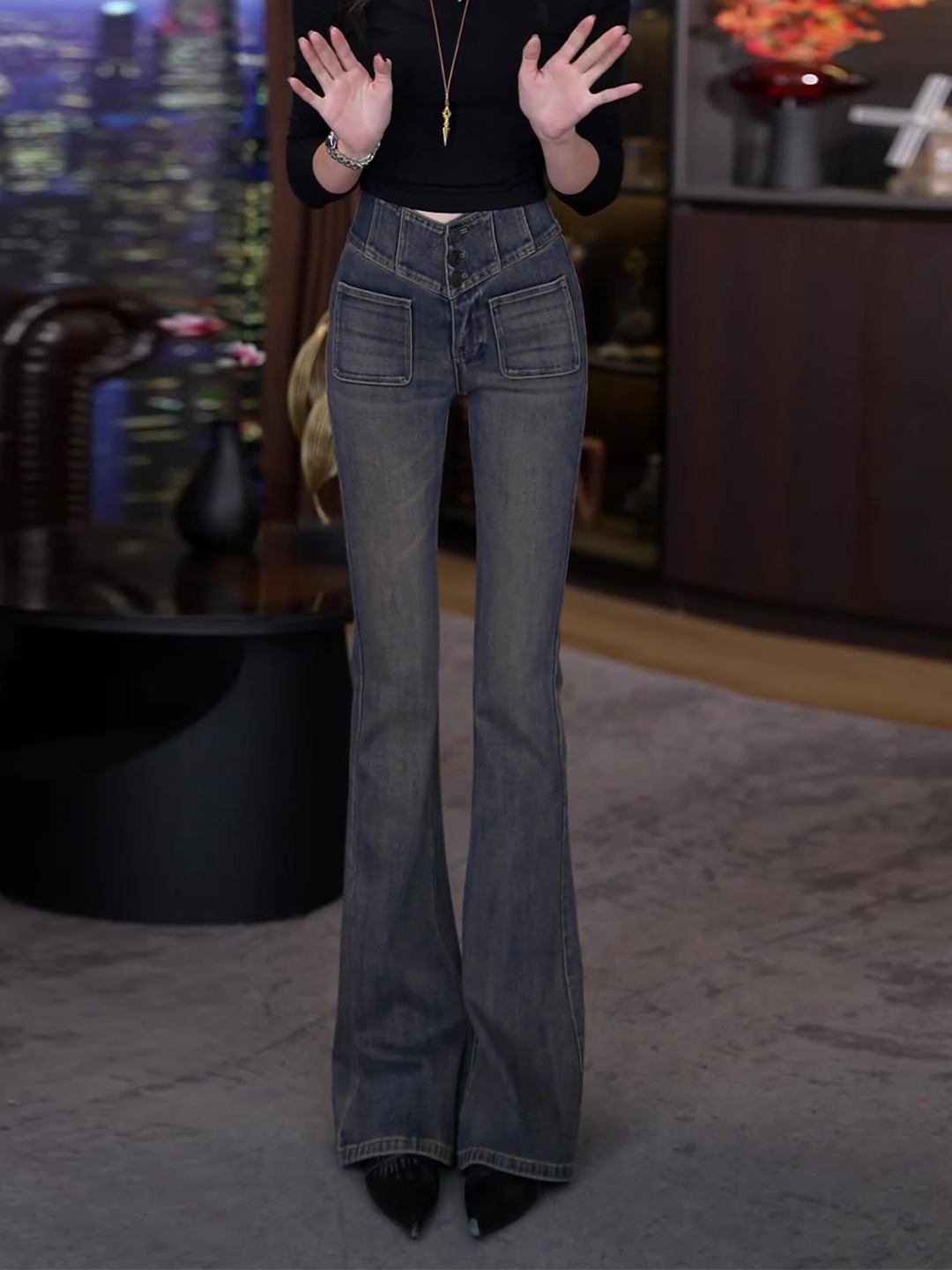 微喇牛仔裤女2025秋季新款高腰修身弹力提臀显瘦拖地马蹄喇叭长裤