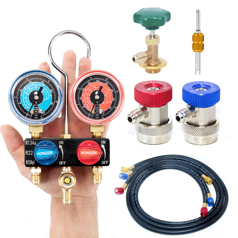 冷媒 加液双套装迷你加氟压力表/雪种冷媒表/汽车空调加氟表