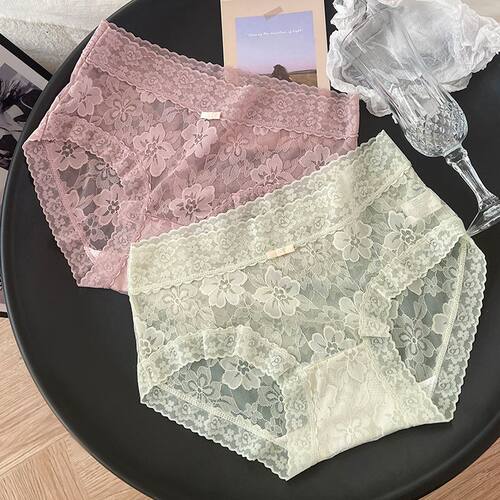 时尚甜美个性感法式蕾丝提花边棉质档三角内裤女士舒适无痕透气