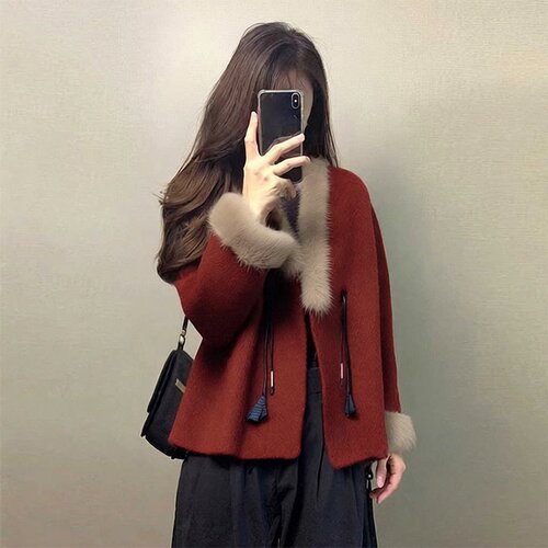 红色新年战袍呢子大衣女 春季高级感短款独特超好看毛呢外套冬