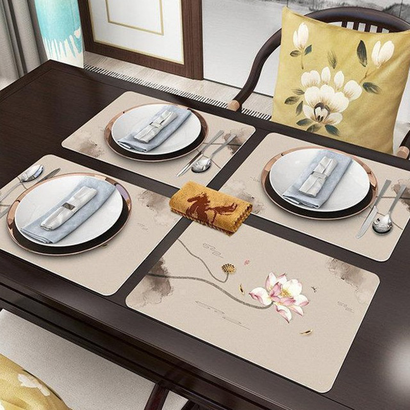 17ZZTY新中式轻奢餐桌垫皮革西餐垫防水防油隔热防烫餐垫国风杯垫