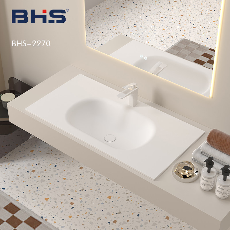 贝鸿斯进口可丽耐一体盆pmma人造石一体盆定制下挂切角一体盆
