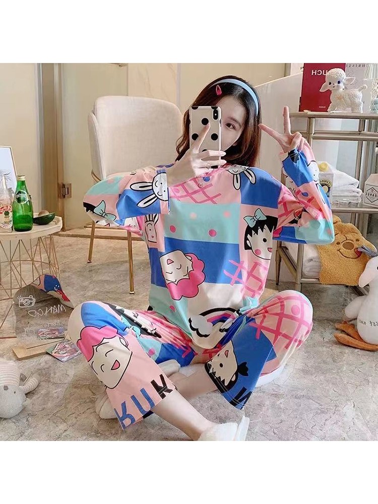 长袖长裤睡衣套装女生春秋夏季可外穿休闲舒适家居服套装可爱甜美