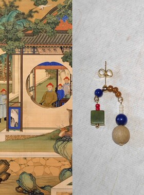 原创设计古风新中式汉服古代名画配色灵感天然玉石琉璃复古耳钉