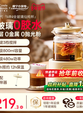 康宁二代搅拌迷你养生壶mini小型办公室一人全纯玻璃电炖杯养生杯