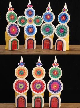 彩绘三根本食子花藏式佛堂摆件