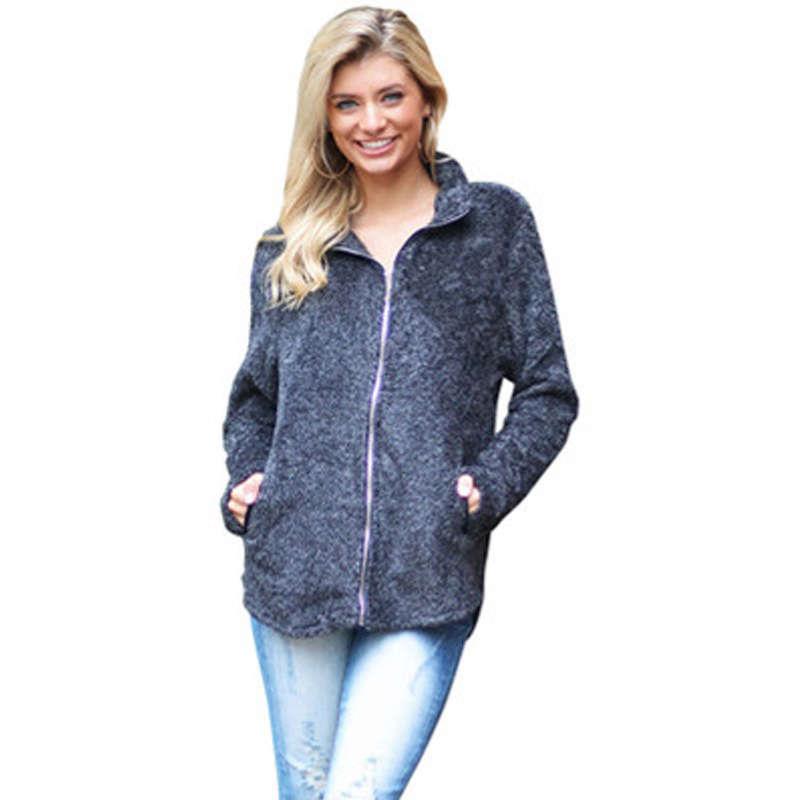 Womens Zipper Warm Jacket Top Reversible Wool