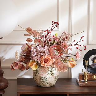 诧寂风仿真高档花插花复古风假花摆件桌面花艺摆件高级感客厅摆花