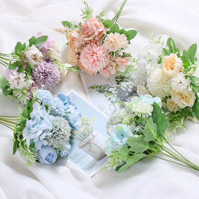 单束仿真花假花婚庆diy小花束玫瑰插花客厅餐桌摆件摆设塑料绢花