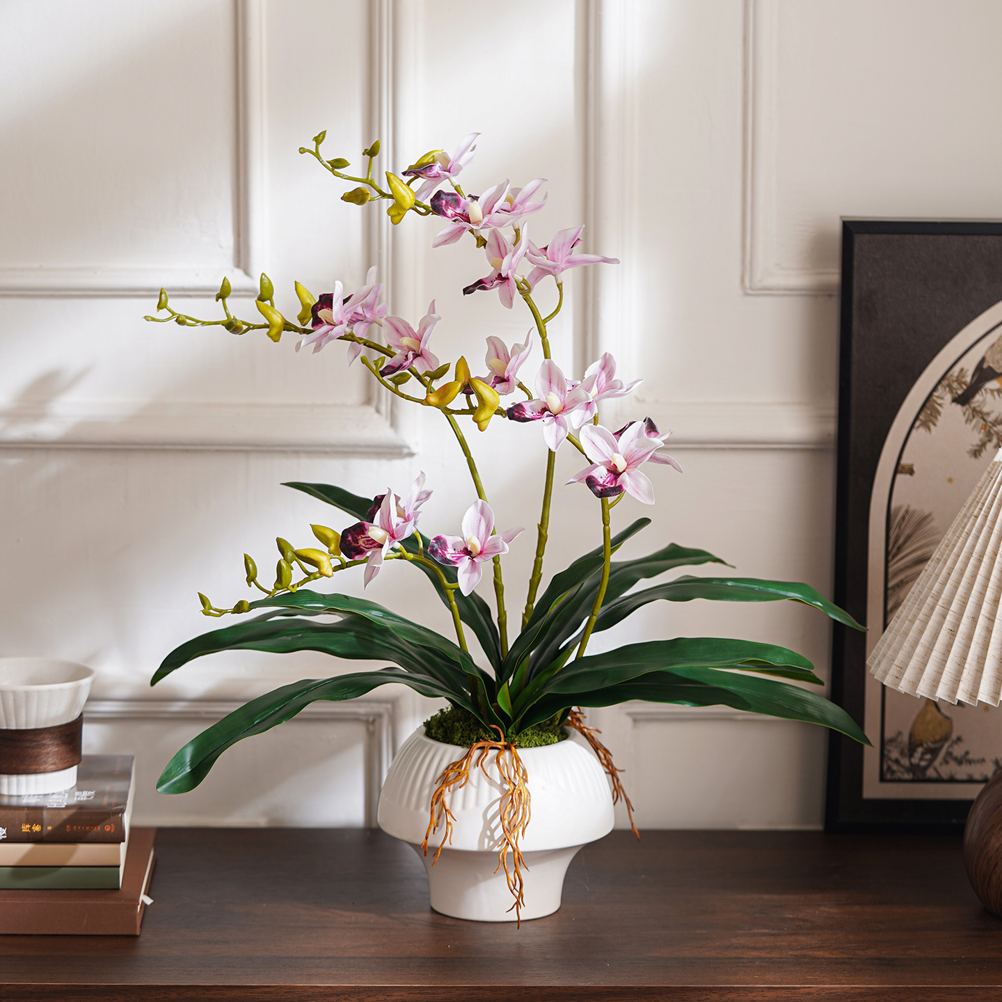 蕙兰仿真花高级感逼真假花盆栽