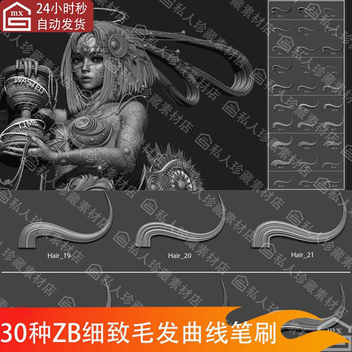 zbrush人物角色毛发笔刷头发笔刷细毛IMM笔刷素材zb笔刷zbp