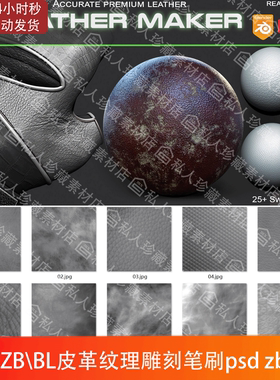 blender\ZBrush写实皮革纹理雕刻细节笔刷ZBP皮革alpha笔刷blend