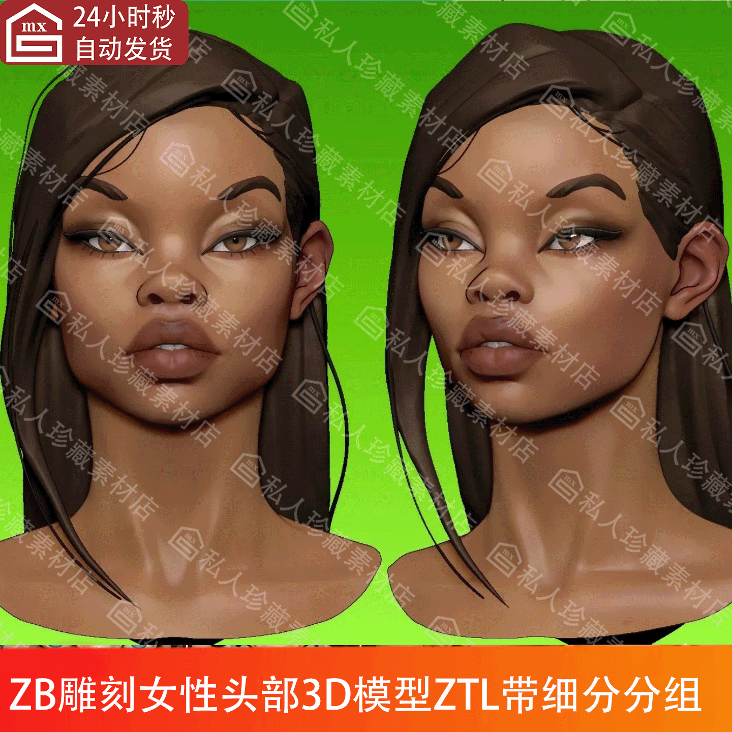 ZBrush风格化女性角色头部头像3d雕刻模型ZTL细分欧美女头高模