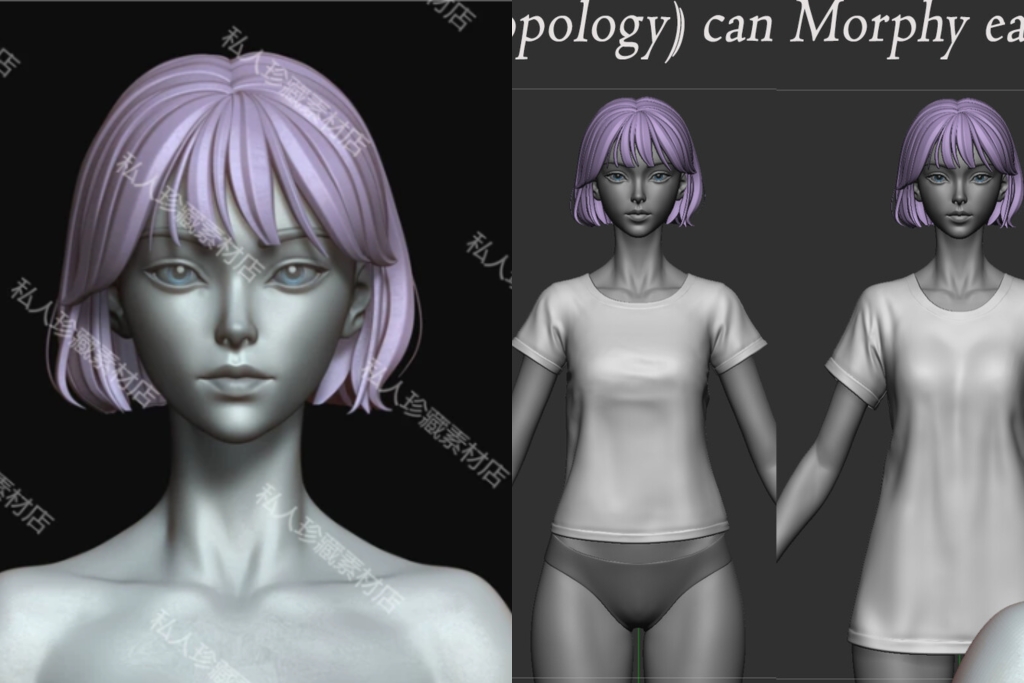 zbrush年轻女孩头部身体手部zb雕刻人体3D模型素体细分可打印ztl