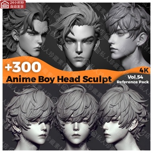 300张zbrush男性动漫角色帅哥头部肖像头像雕塑建模参考图片JPG