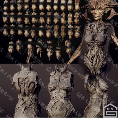 zbrush生物怪物魔兽外星人躯干身体雕刻笔刷女恶魔妖怪身躯3d模型