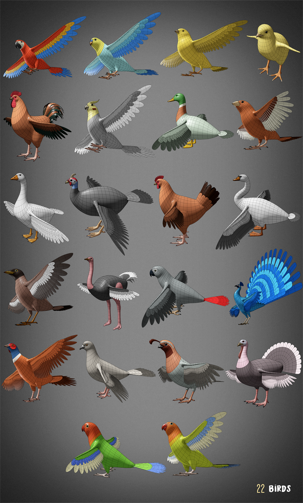 100种blender动物3d模型猪羊牛马鸟鸡孔雀鲸鱼低模模型