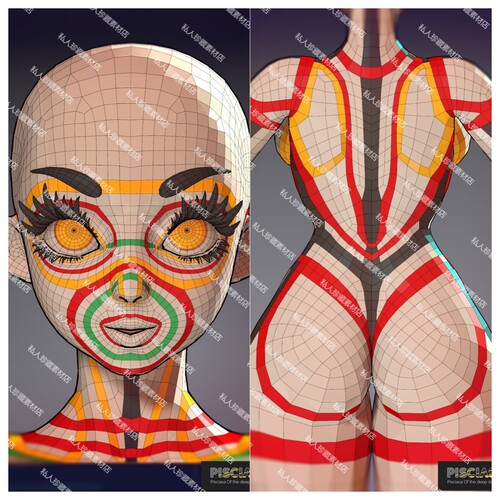风格化女性人体基础3d模型标准布线卡通手办角色美型低模Maya obj