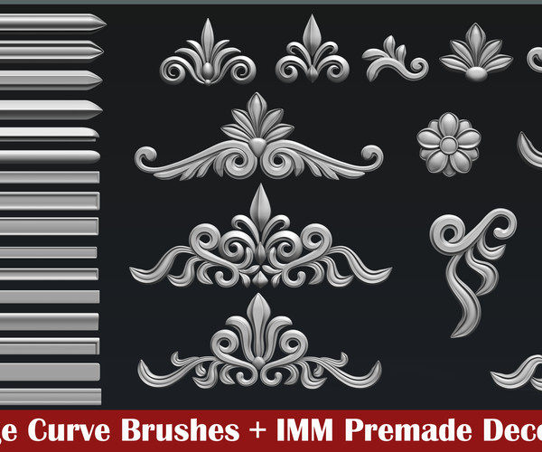 17个服装包边皮带边缘zb笔刷 13个zbrush花卉花纹装饰imm笔刷 10