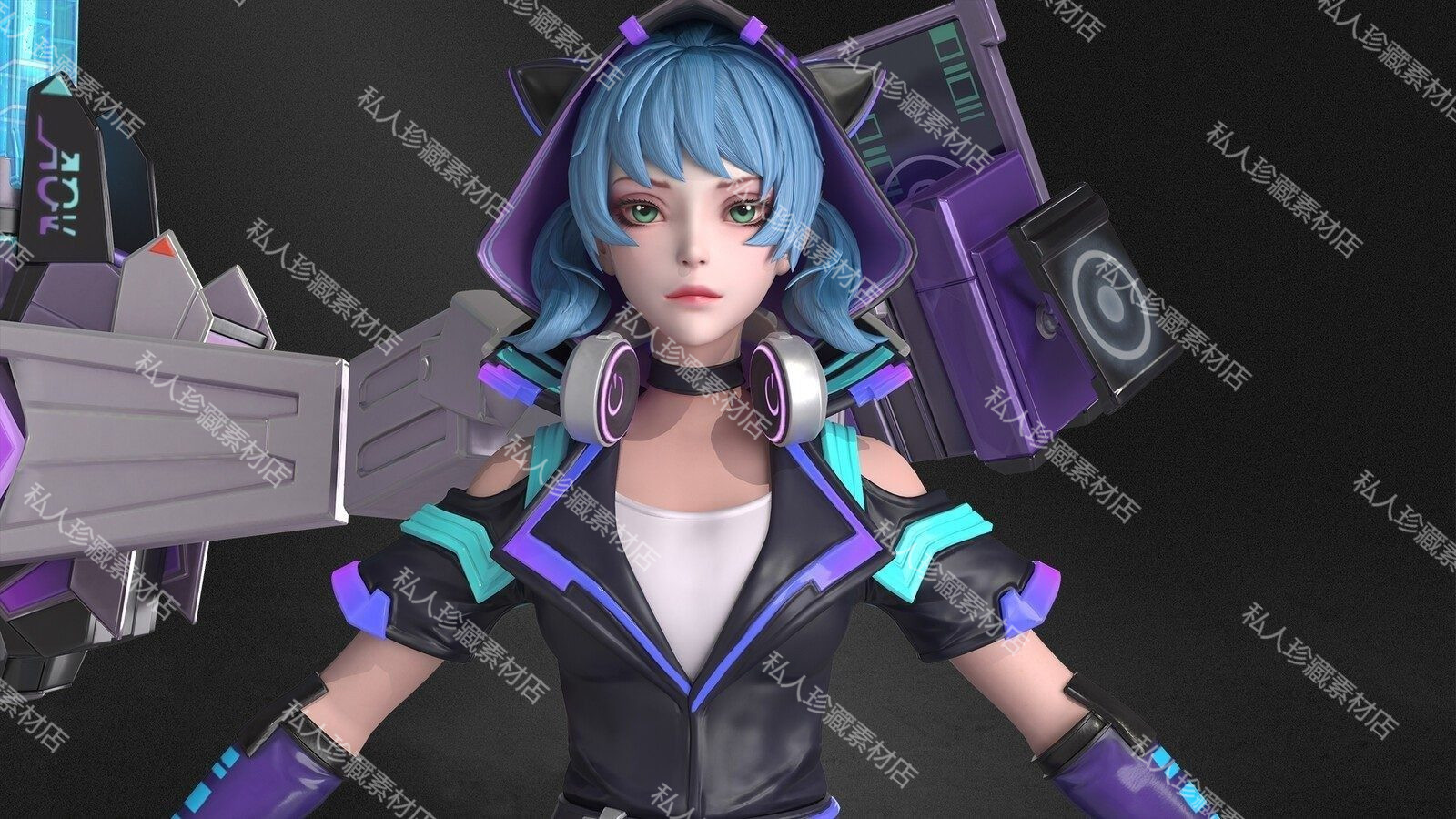 3dmax fxb次时代带骨骼绑定科幻赛博朋克机械美女角色游戏3d模型
