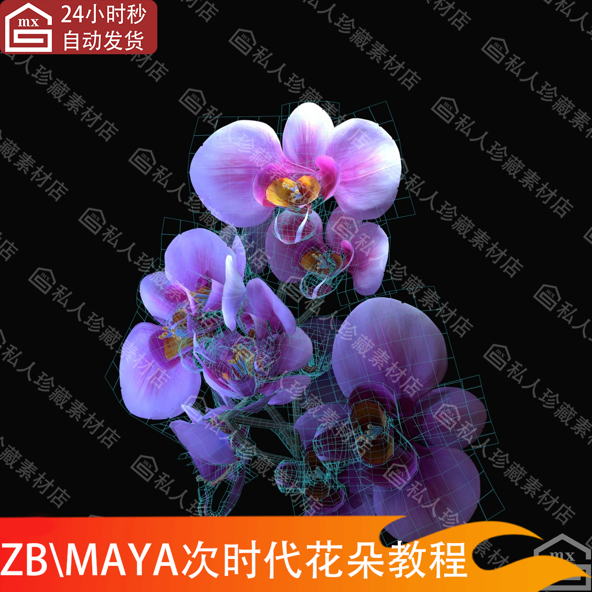 zbrush Maya兰花瓣花朵植物雕刻次时代全流程教程八猴渲含源文件
