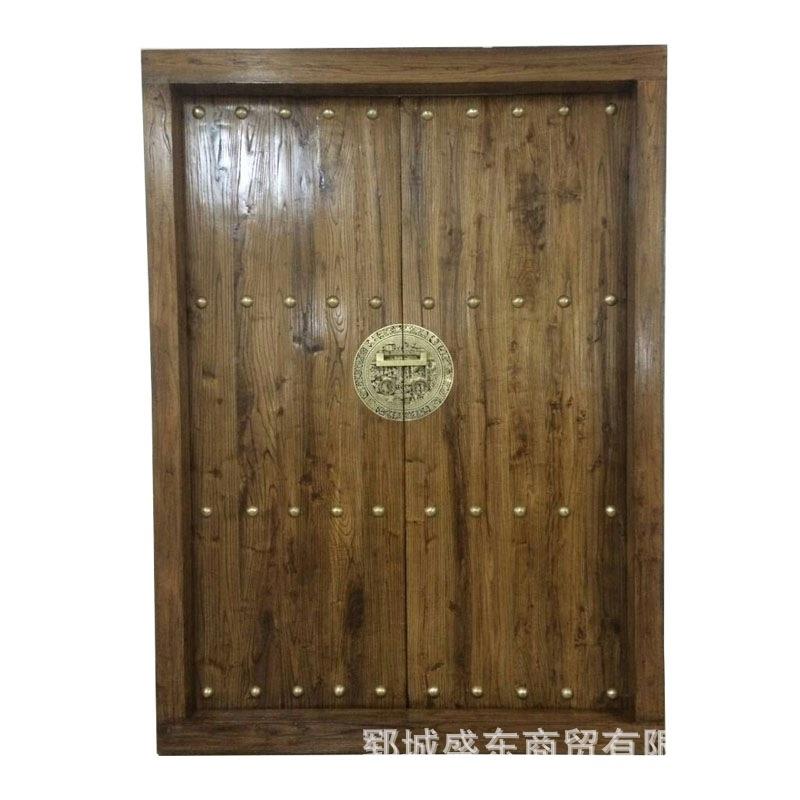 中农式仿古老榆木大门村自开建房别墅进门双户庭院院墙入户大门