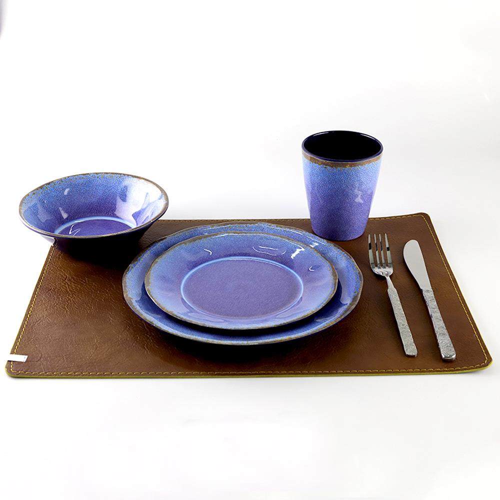 密胺餐具碗碟套装复古蓝色16件套套装外贸热销款源头工厂