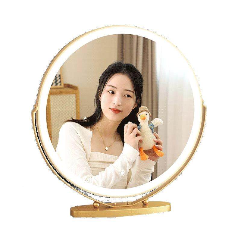 台852式智l能d化妆镜e带灯光女生卧室房间桌面网红奶油梳妆台镜风