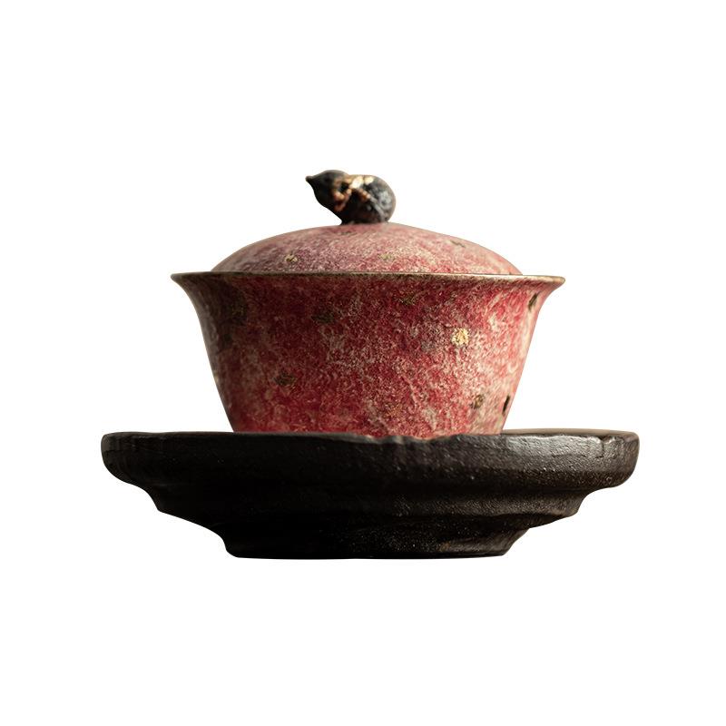 岩矿彩陶福禄三才盖碗中式复古陶瓷防烫泡茶敬茶碗功夫茶具礼盒装