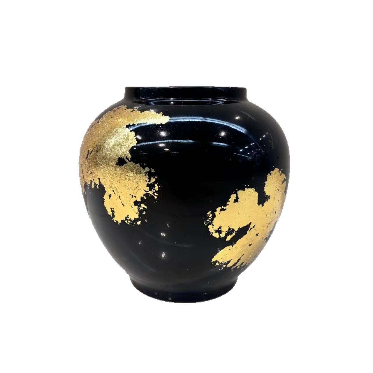 新中式纯手工贴金箔陶瓷花瓶陈设饰品摆件样板房间酒店办公室玄关