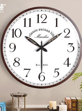 美式实挂钟客厅木家用复古YVU静音时钟卧挂表时尚意创餐厅室大气