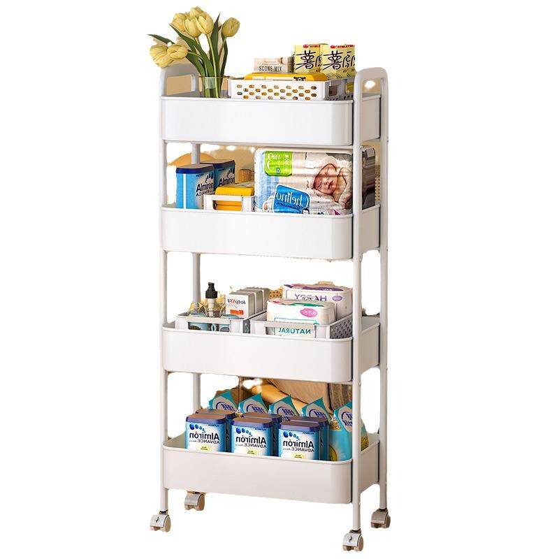多层金属可移动厨房置物架带轮书架落地小推车收纳架卫生间储物架