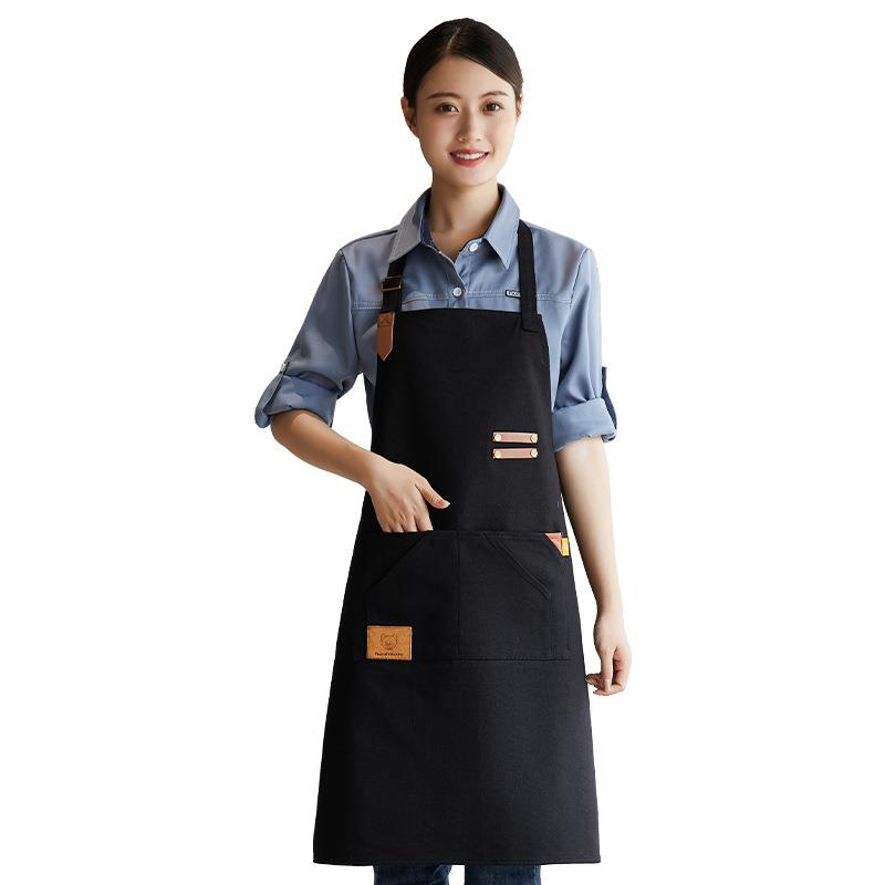咖啡店厨服务员男女半短款wx2206全棉黑身色作围裙饭店餐厅师围腰