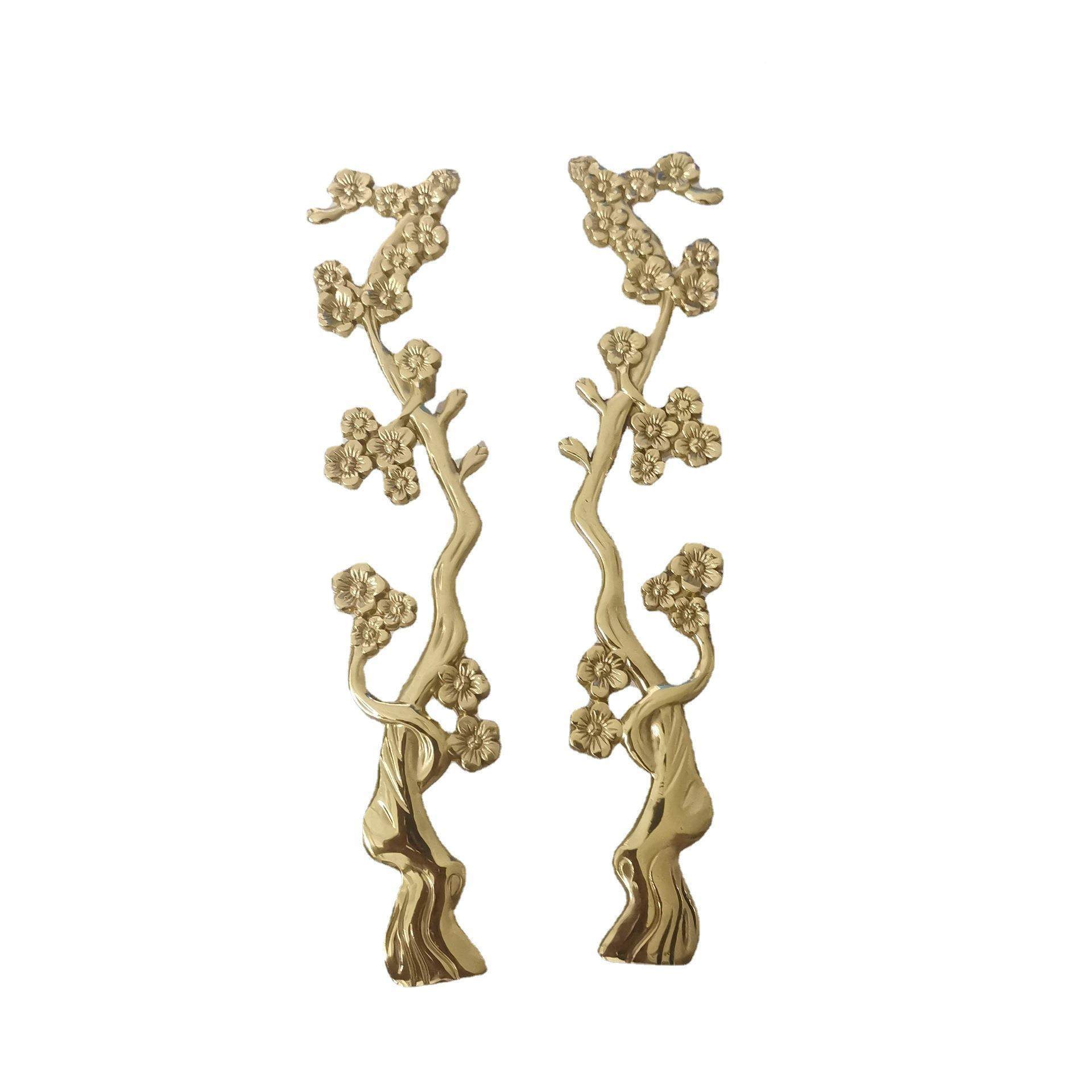 黄锻造梅花铜枝柜门酒柜储物柜衣橱柜拉柜双88513孔手把手