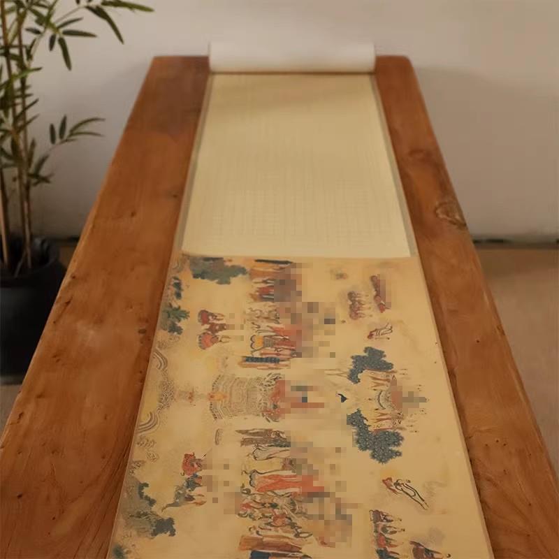 金刚金方格钢笔空米宣纸布熟宣1.5CM方格5长卷包精装裱白画轴硬笔