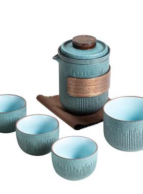 严选石釉快条纹客杯一壶二四杯qgh2312陶瓷旅行便式茶具套携装户