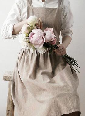 PK7Js韩式in法式F76M8T6J棉系麻复古文艺厨房百褶裙花围艺师工作