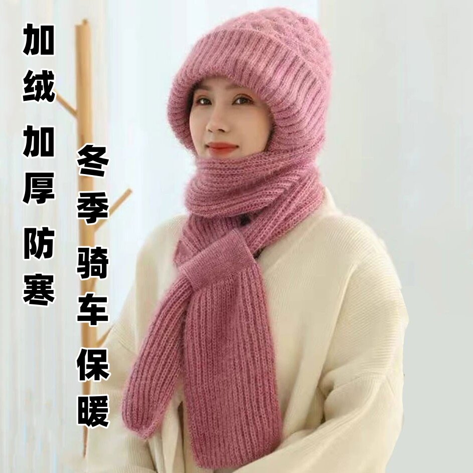 冬天帽子围巾一体女秋冬