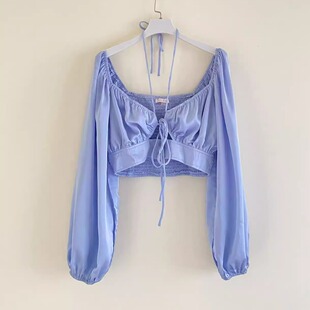 202韩版 百搭简约时尚 辣妹短款 外贸新款 衬衫 夏季 显瘦长袖 女装