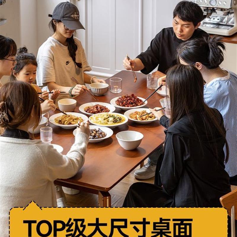 埃森北欧实木加厚餐桌黄杨木家用复古饭桌小户型长桌工作台大板桌