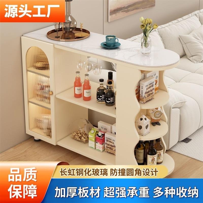 欧式吧台木质岩板玄关柜客厅隔断柜酒柜沙发边柜可移动岩板吧台