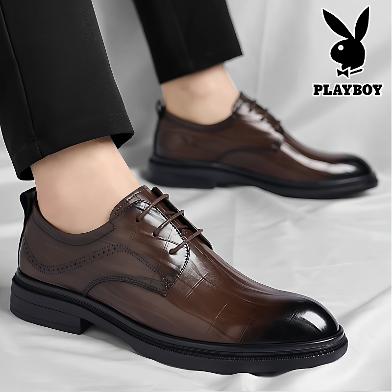花花公子2005秋冬季真皮商务皮鞋新款正装英伦男鞋增高结婚新郎鞋