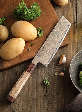 【LUNA和胖弟】和臻三色铜大马士革钢菜刀厨房刀具切肉刀切片刀