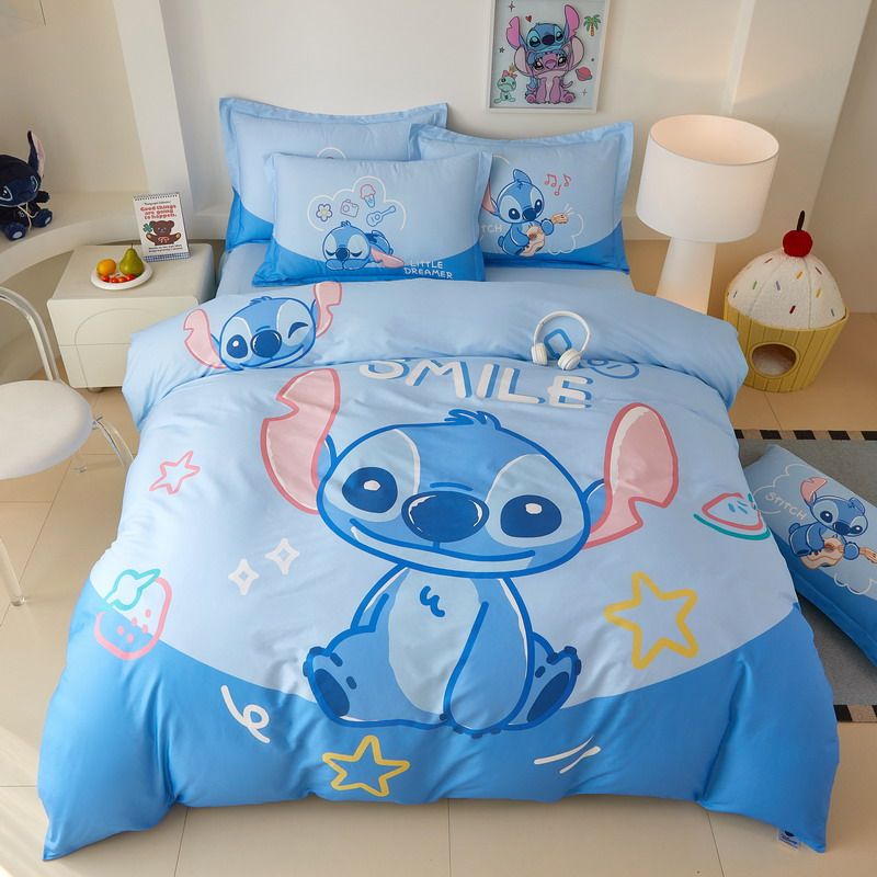 迪士尼史迪仔全棉四件套儿童男三件套纯棉上下床被套床单床笠女孩