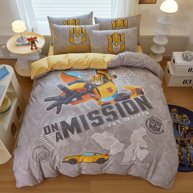 擎天柱儿童四件套纯棉全棉100%卡通被套床笠款宿舍男孩床单三件套