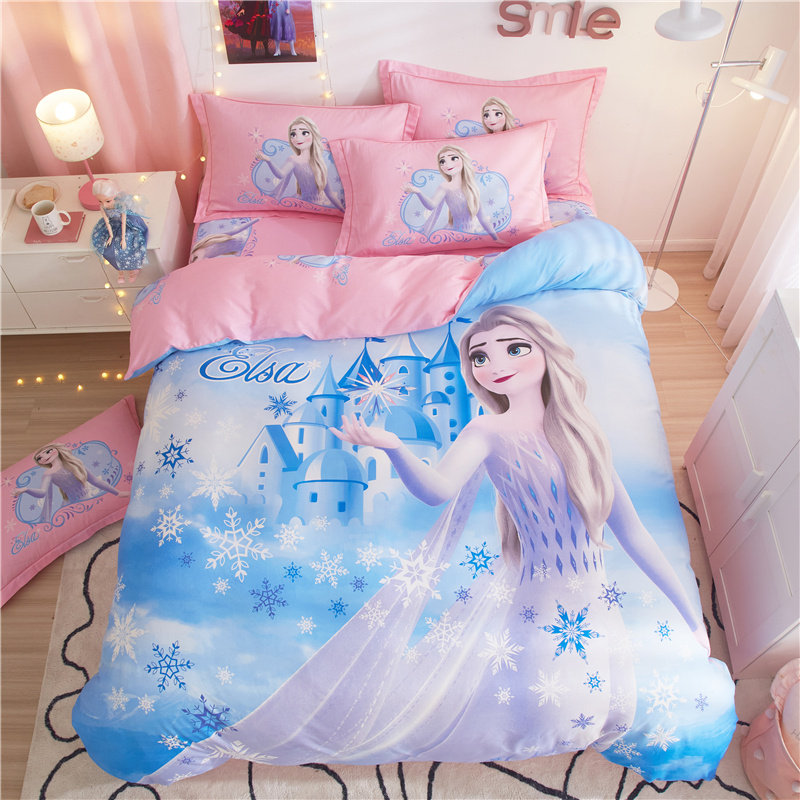 迪士尼儿童四件套纯棉女孩冰雪奇缘床品可爱卡通被套全棉床上用品