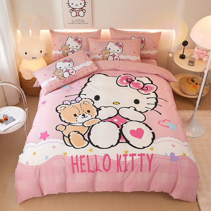 hellokitty全棉床上四件套纯棉凯蒂猫卡通床单被套女孩宿舍三件套