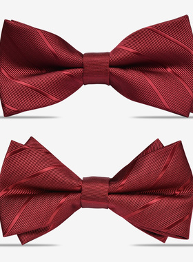 红色领结男结婚新郎婚庆伴郎红色酒红黑色正装西装领带双层蝴蝶结