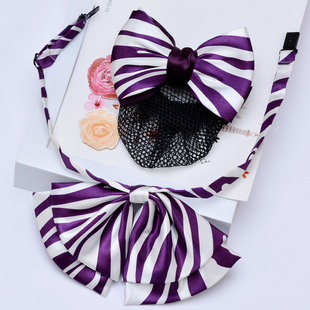 大千鸟格领花紫色斑马纹领花女贵州农信银行职业头花领花套装